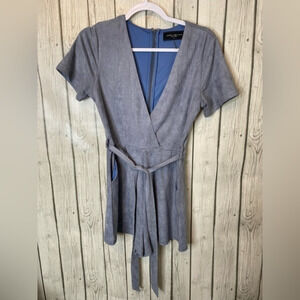 AKIRA Chicago‎ Black Label Blue Suede Short Sleeve And Short Romper Size Medium.